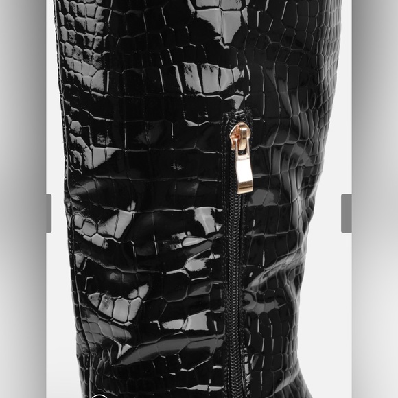 Simmi London RAVI BLACK FAUX CROC PRINT KNEE HIGH BOOTS New in box - Picture 5 of 8
